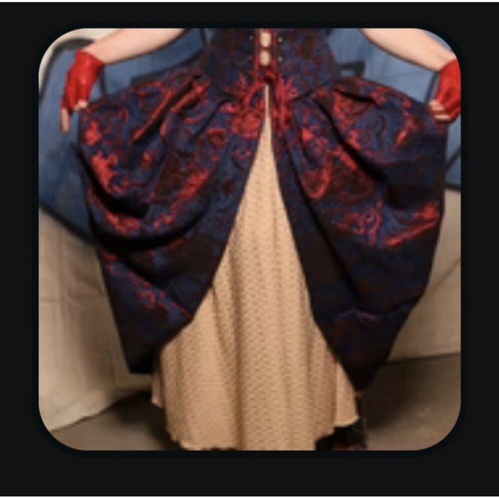Damsel In This Dress Spiderman Damask Red Blue Split Front Queenie Skirt EUC